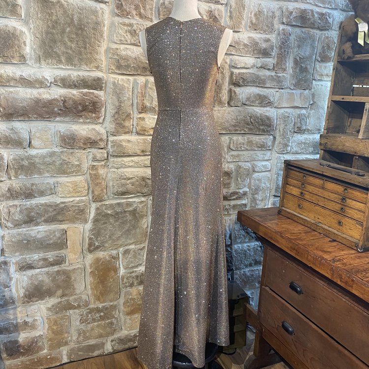 La Scala Rose Gold Long Shimmer Dress, Size S