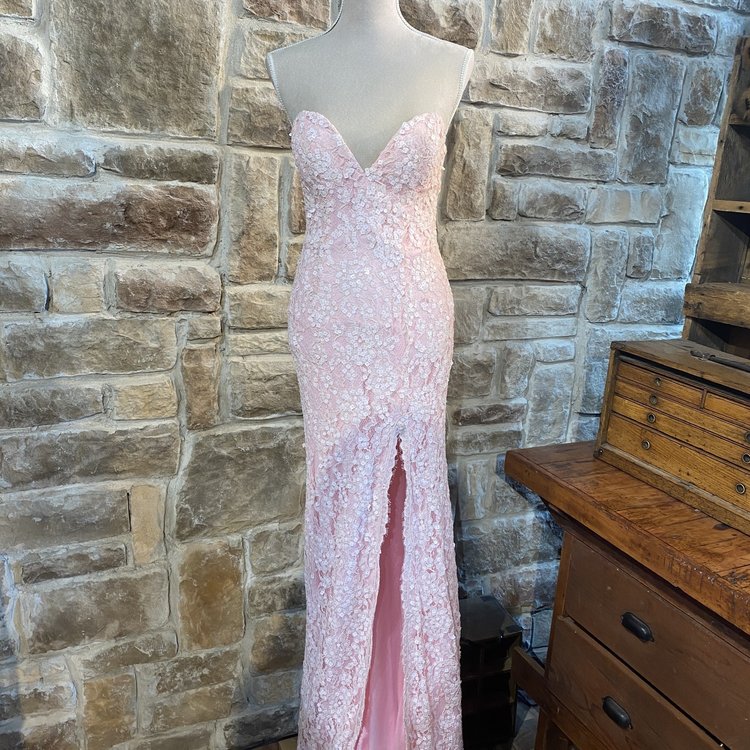 Jovani Light Pink Sequined Slit Formal Gown, Size 2