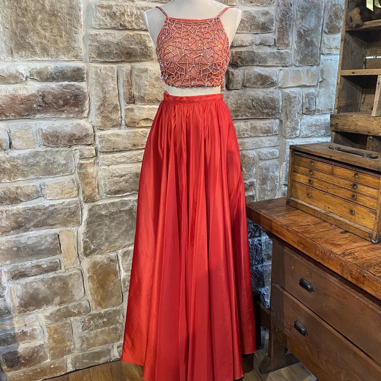 Terani Red Crop Top Taffeta Gown, Size 0