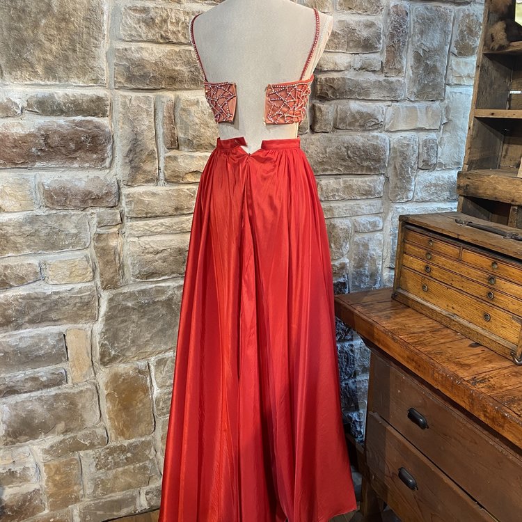 Terani Red Crop Top Taffeta Gown, Size 0