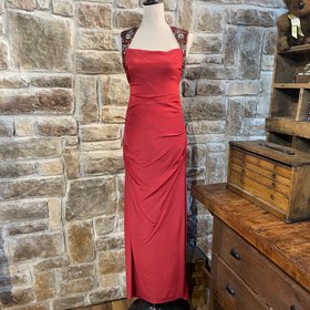 Nicole Miller Deep Red Beaded and Embellished Gown, Size S