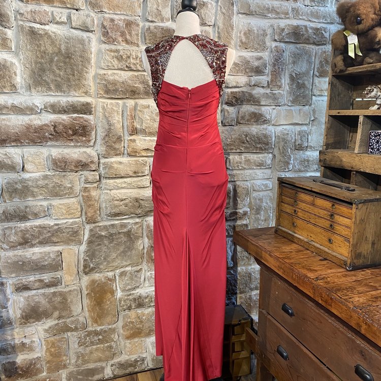 Nicole Miller Deep Red Beaded and Embellished Gown, Size S