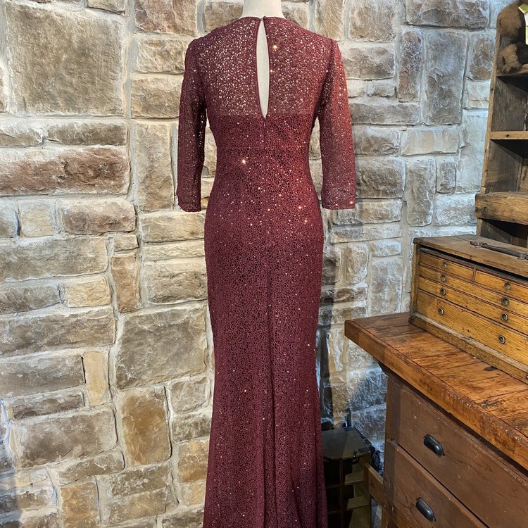 Kay Unger Burgundy Laced Overlay Gown, Size 2