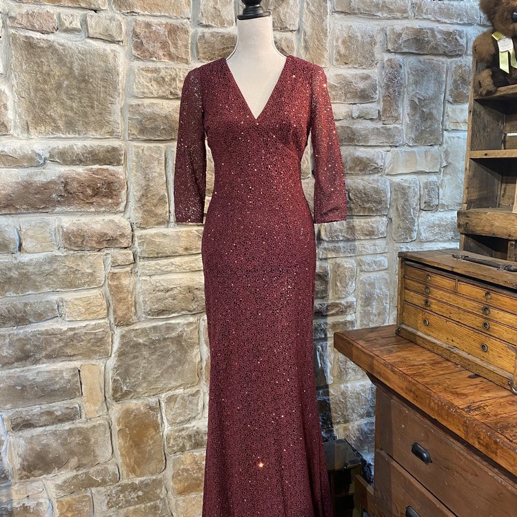 Kay Unger Burgundy Laced Overlay Gown, Size 2