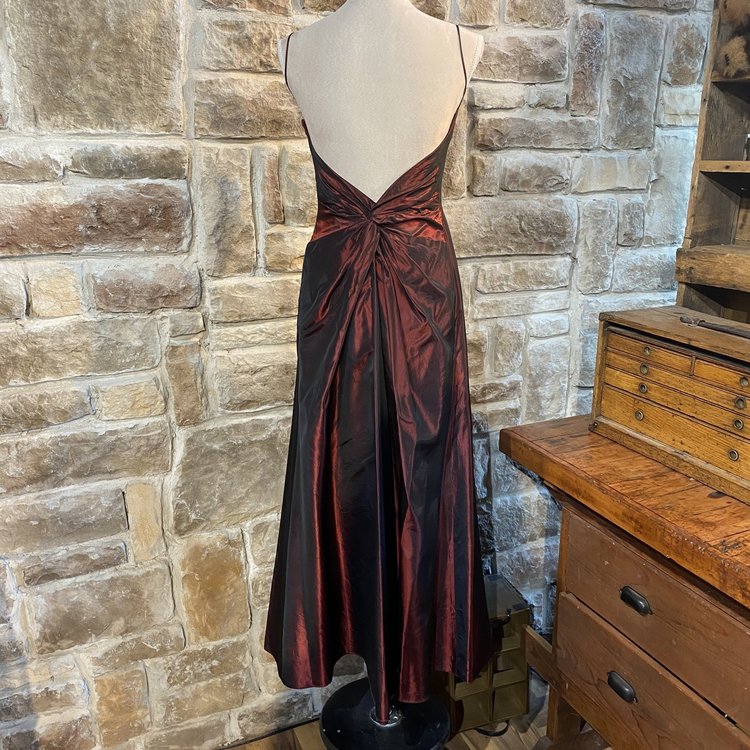 Caché Maroon Taffeta Twisted Back Dress, Size 4