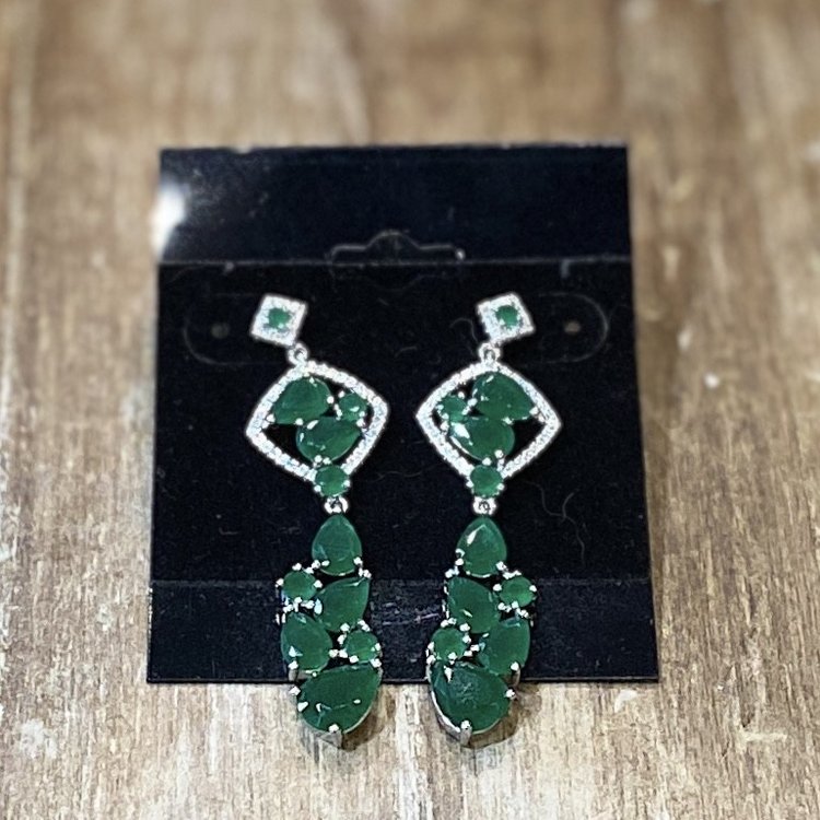 Sterling Silver Green Drop Earrings