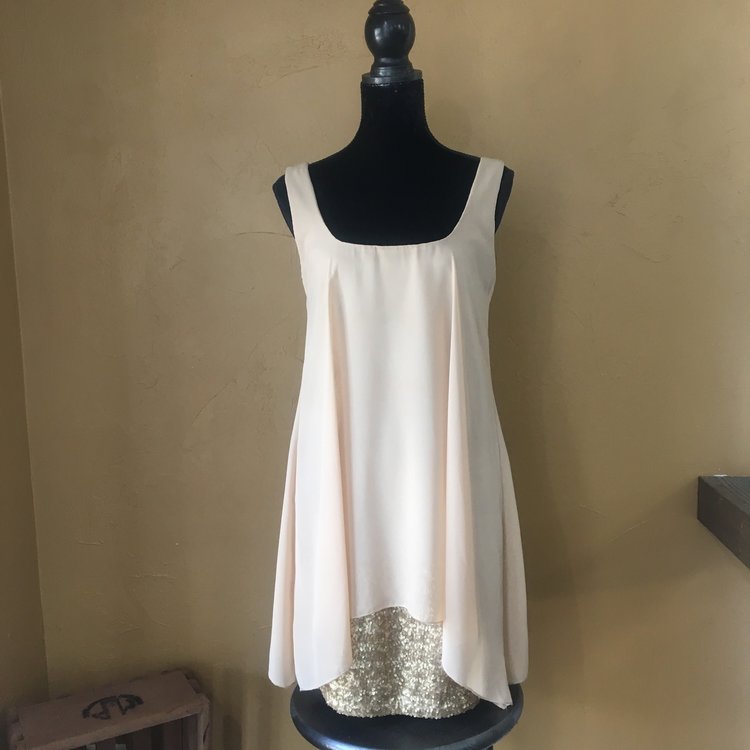 Ali & Jay Gold Sequin Dress with Flowy Overlay, Size M