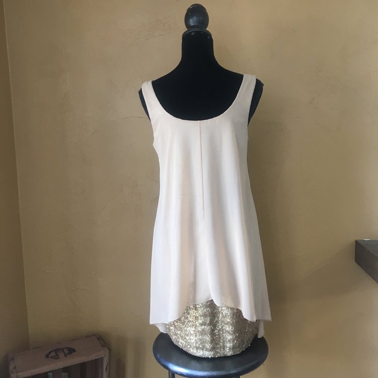 Ali & Jay Gold Sequin Dress with Flowy Overlay, Size M