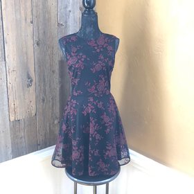 Aqua Black Sheer Embroidered Party Dress, Size M