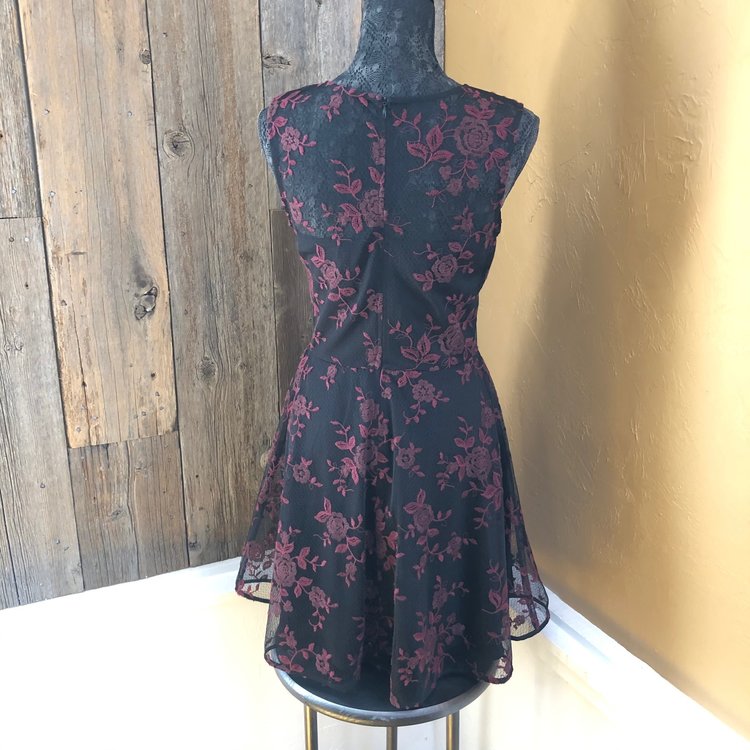 Aqua Black Sheer Embroidered Party Dress, Size M