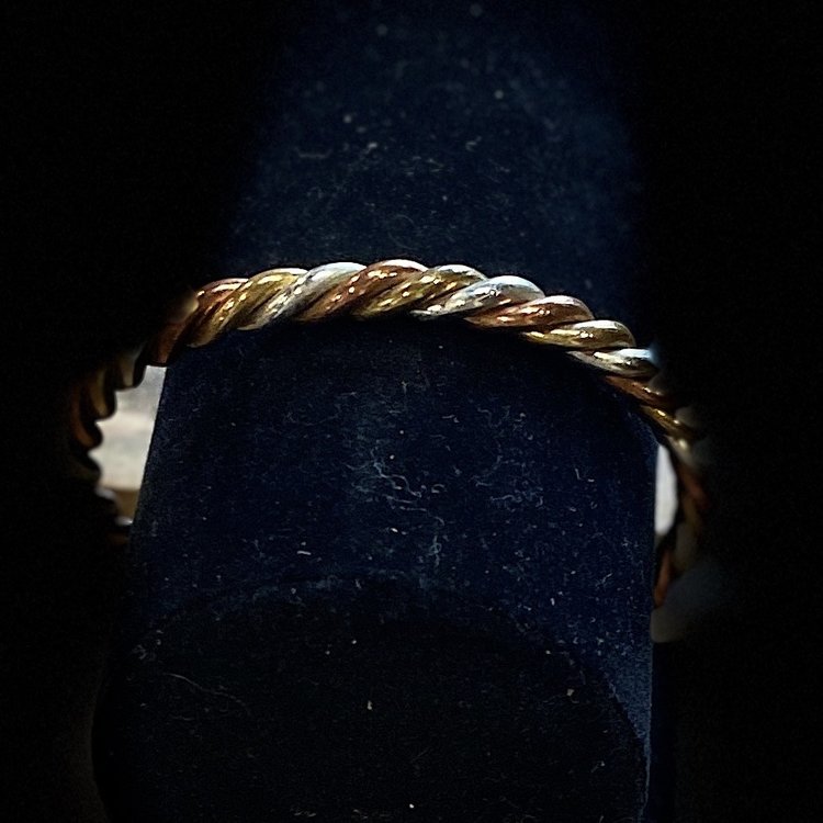 Twisted Copper, Gold, and Silver Bracelet