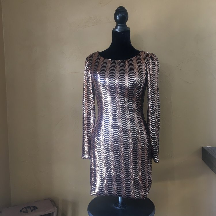 Milan Formals Bronze Gold Sequin Dress, Size 8
