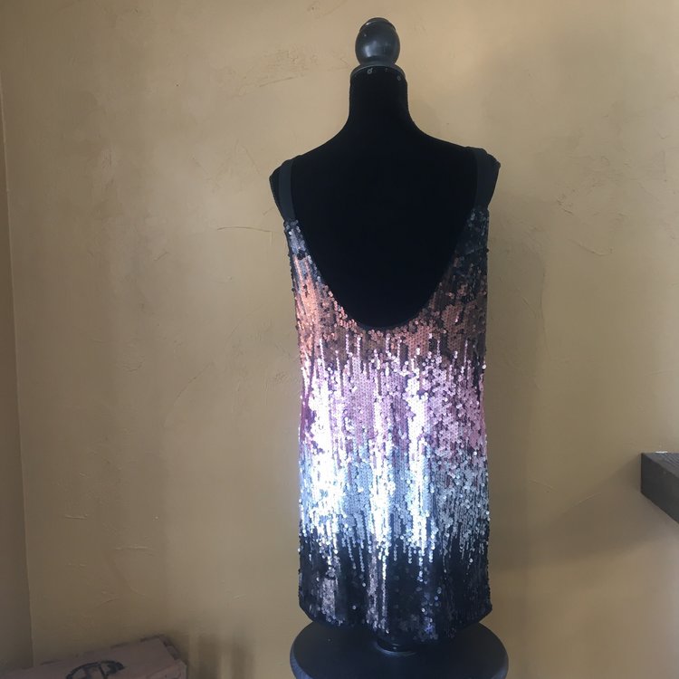 Aqua Multi Sequined Ombre Party Dress, Size M