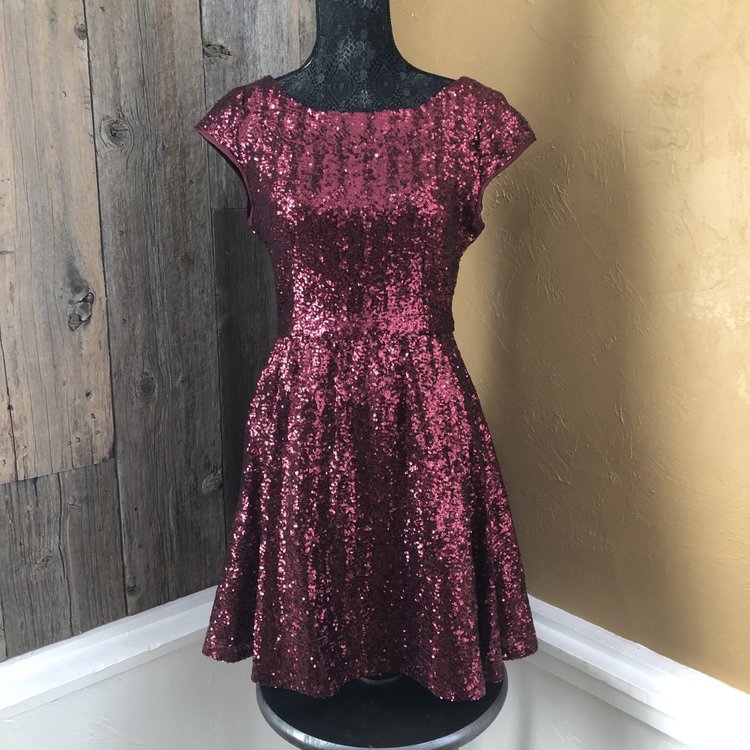 B Darlin Maroon Sequin Dress, Size 8