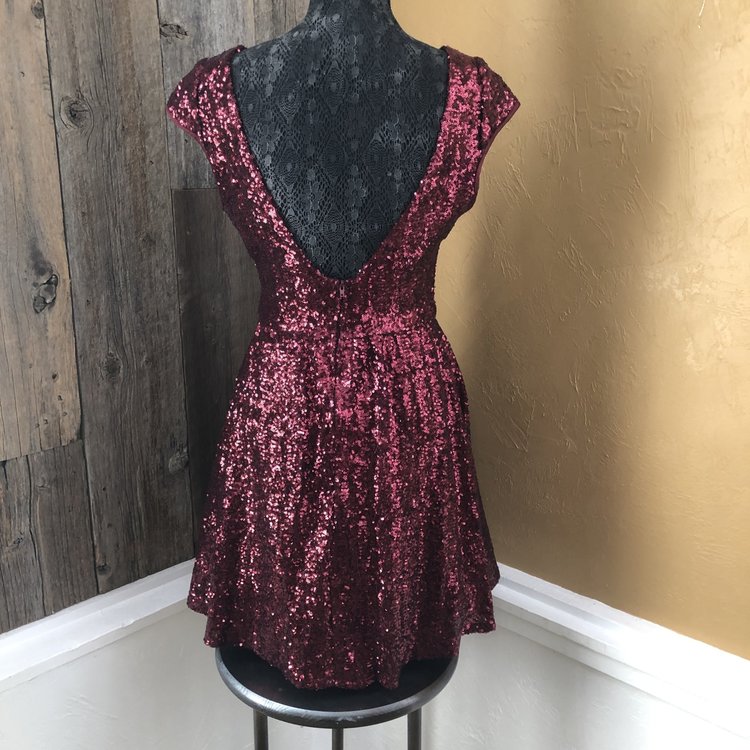B Darlin Maroon Sequin Dress, Size 8