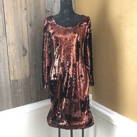 Calvin Klein Deep Orange Sequin Dress, Size M