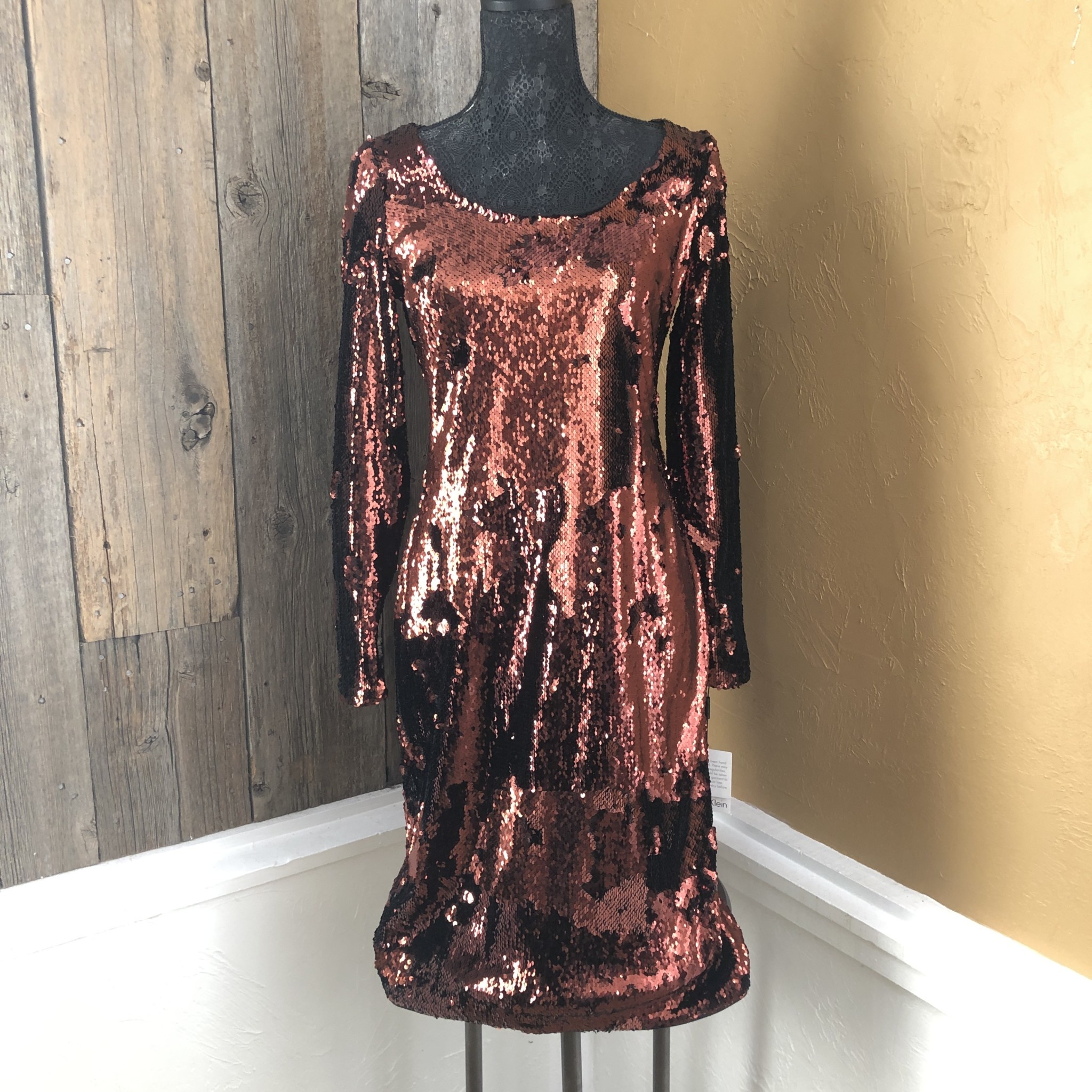 Calvin Klein Deep Orange Sequin Dress, Size M - Elements Unleashed