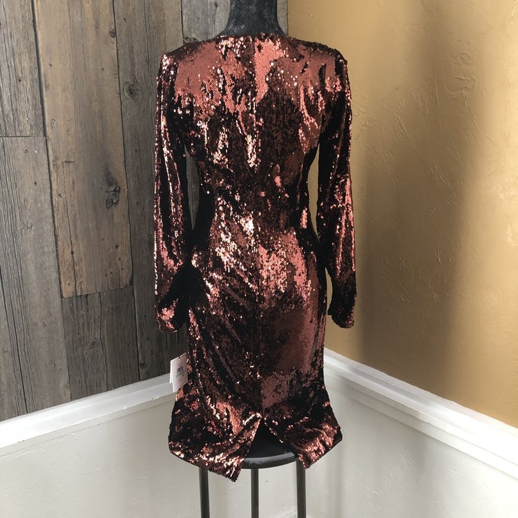 Calvin Klein Deep Orange Sequin Dress, Size M
