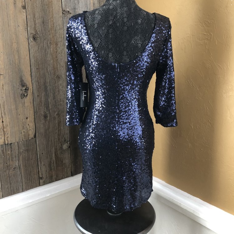 Lulus Blue Sequin Short Sleeved Cocktail Dress, Size M