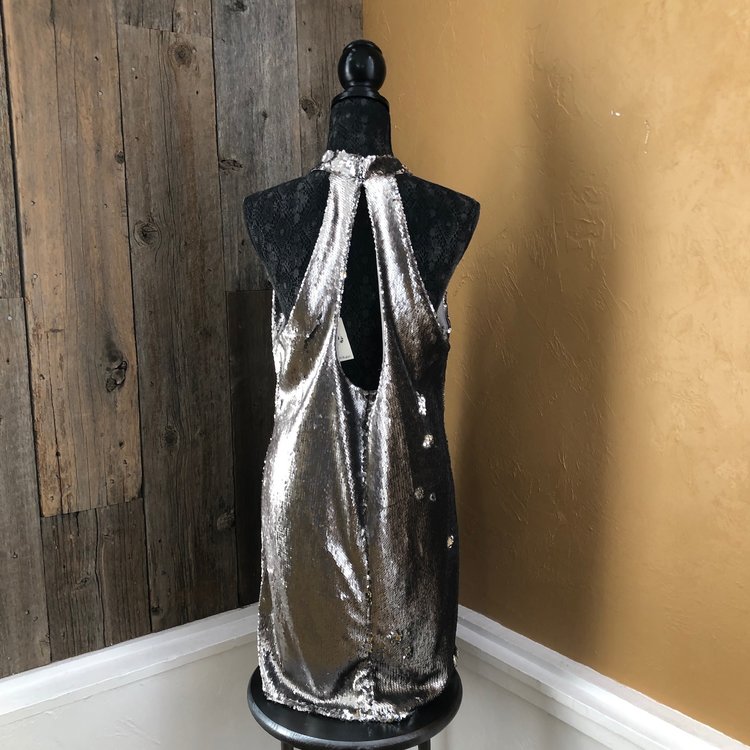 Miss Selfridge Silver Sequin Disco Ball Inspired Dress, Size L