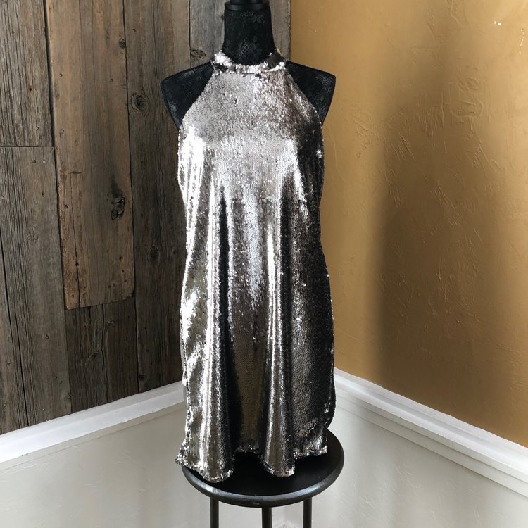 Miss Selfridge Silver Sequin Disco Ball Inspired Dress, Size L