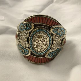 Turquoise Coral Sterling Silver Bracelet