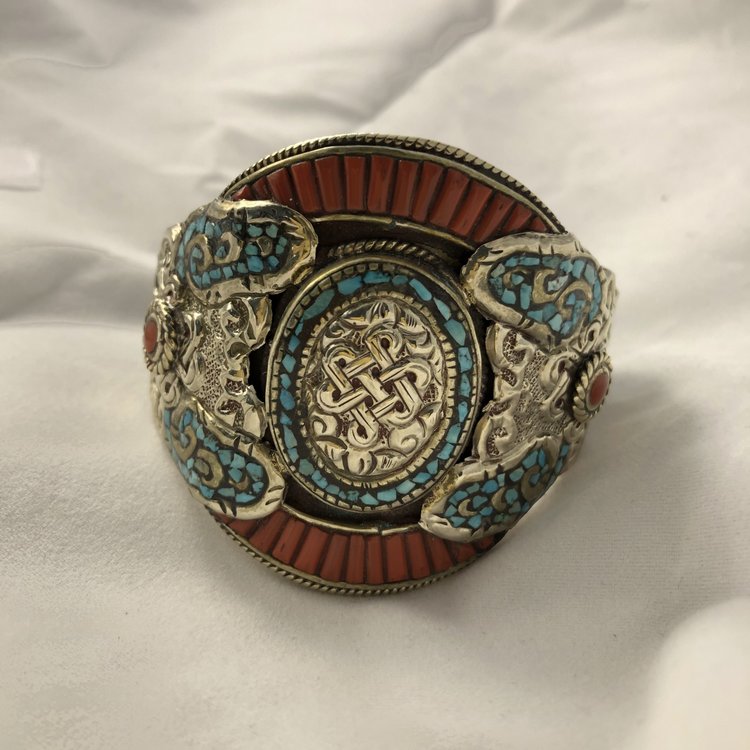 Turquoise Coral Sterling Silver Bracelet