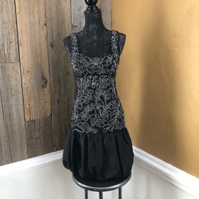 Sue Wong Black Silk Bubble Tank, Size 2