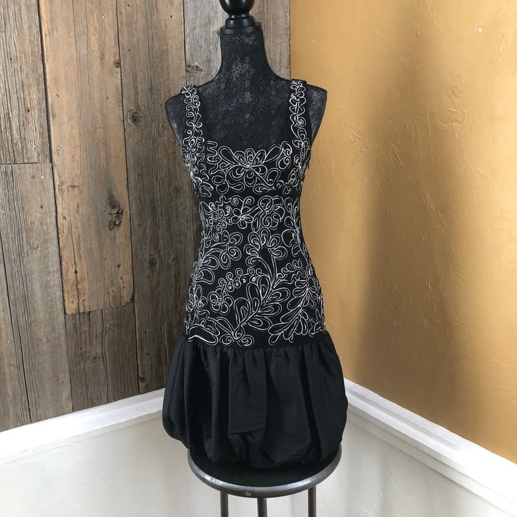 Sue Wong Black Silk Bubble Tank, Size 2