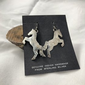 Genuine Indian Handmade Sterling Silver Horse Earrings