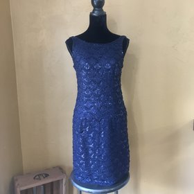 SD Collection Navy Sequined Sheath Cocktail Dress, Size 8P