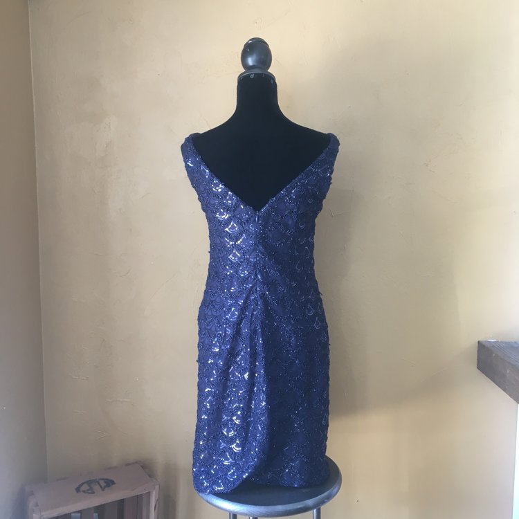 SD Collection Navy Sequined Sheath Cocktail Dress, Size 8P