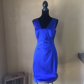 Blue Pleated Sheath Dress, Size 10