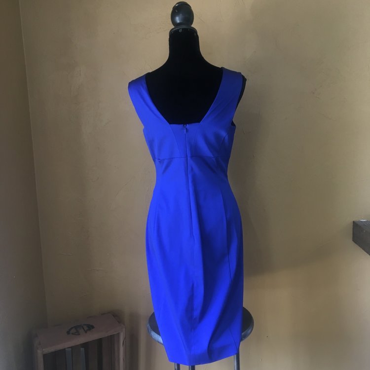 Blue Pleated Sheath Dress, Size 10
