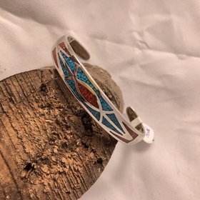 Turquoise and Coral Thin Bracelet