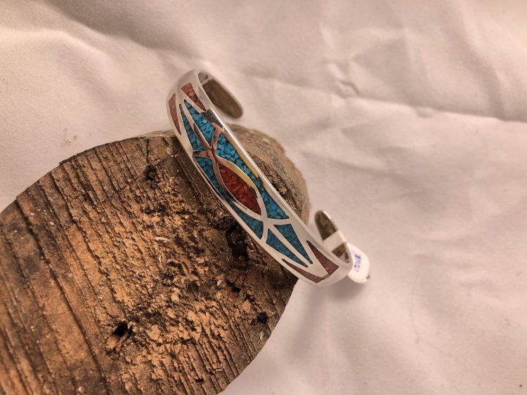 Turquoise and Coral Thin Bracelet
