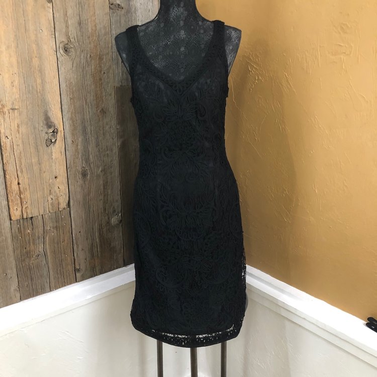 Sue Wong Black Embroidered Lace Cocktail Dress, Size 10