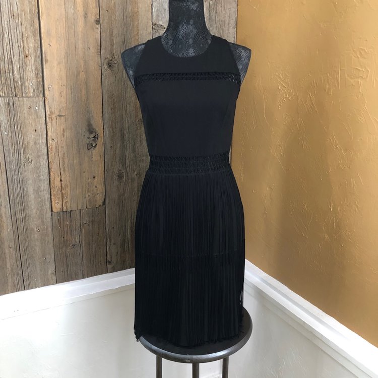 Aidan Mattox Black Textured Fringe Dress, Size 10