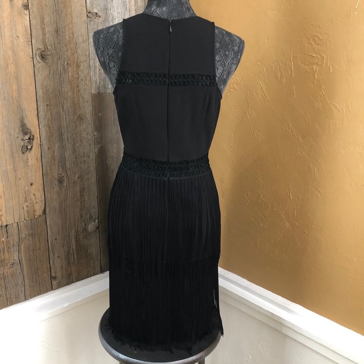 Aidan Mattox Black Textured Fringe Dress, Size 10