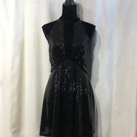 Free People Black Sequin Dress With Low V-Neck, Size 10