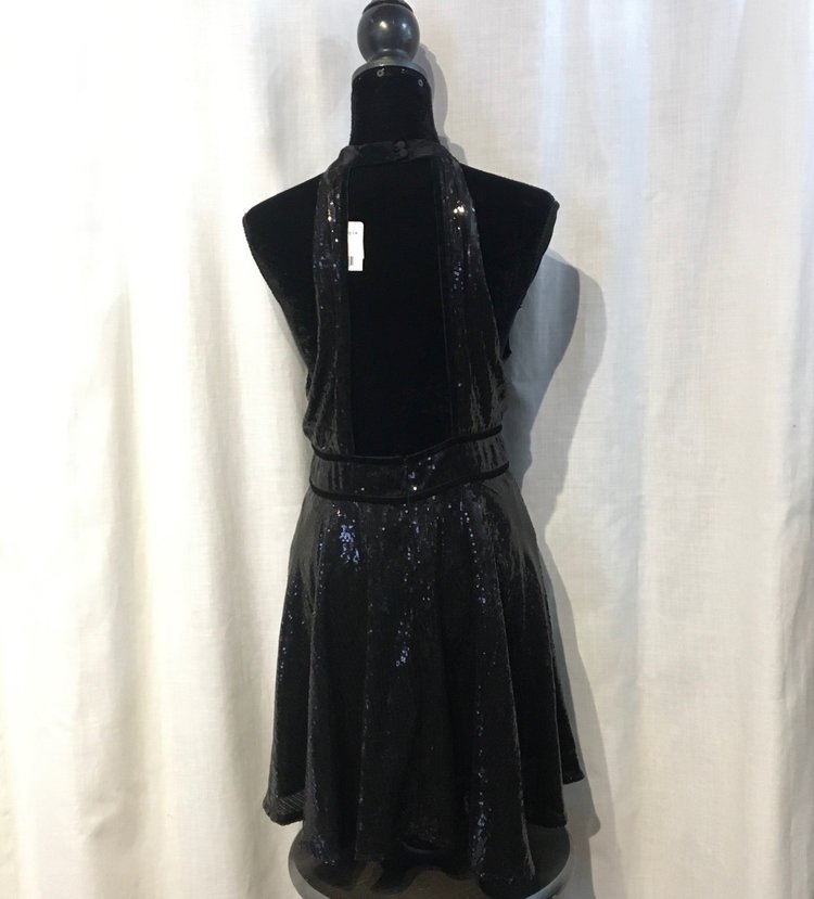 Free People Black Sequin Dress With Low V-Neck, Size 10