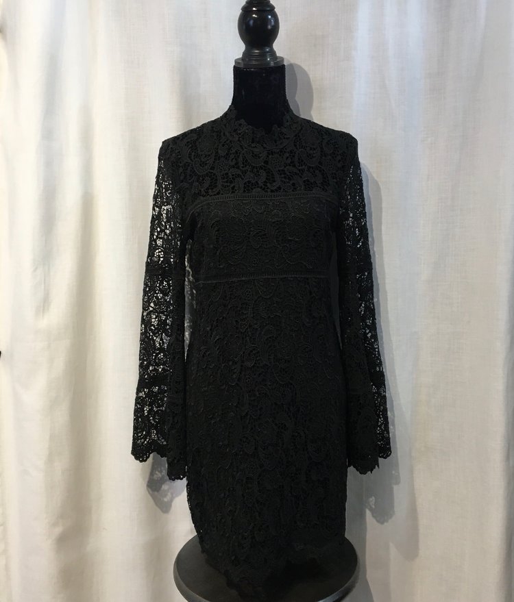 Bardot Black Crochet Scalloped Dress, Size 8