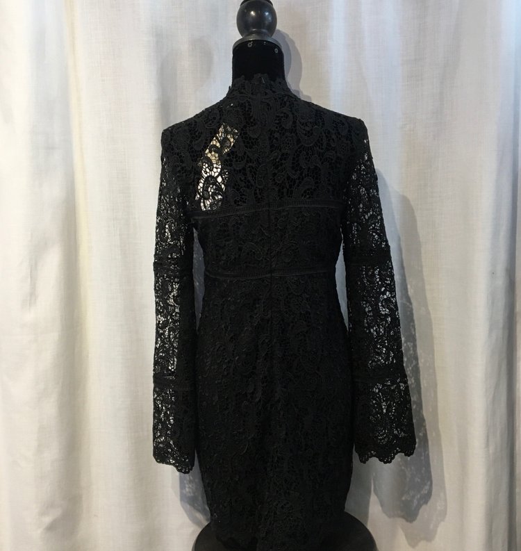 Bardot Black Crochet Scalloped Dress, Size 8