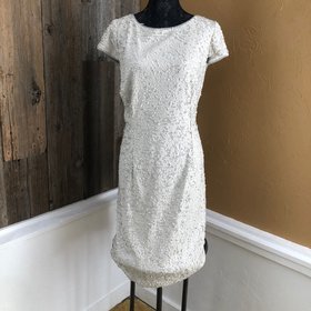Adrianna Papell Ivory Sequined Shift Dress, Size XL