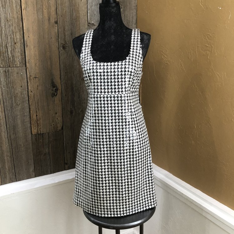 Bailey 44 Black and White Houndstooth Sequined Dress, Size L