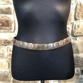 Leather Stretch Belt with Metal Circle, Size L