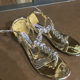 Metallic Gold Jeweled Sandals, Size 8