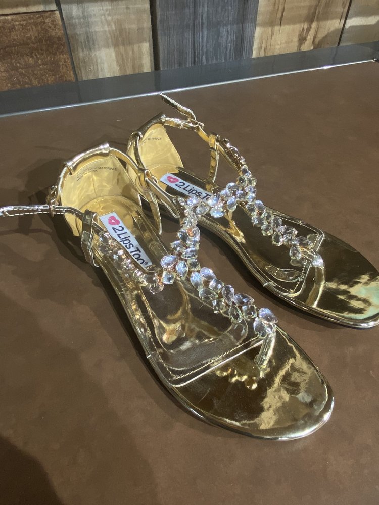 Metallic Gold Jeweled Sandals, Size 8