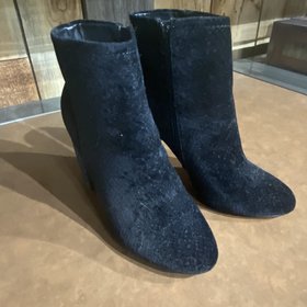 Black Suede Booties with Glitter Heel, Size 8