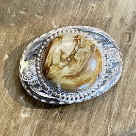 Silver Brown Stone Belt Buckle